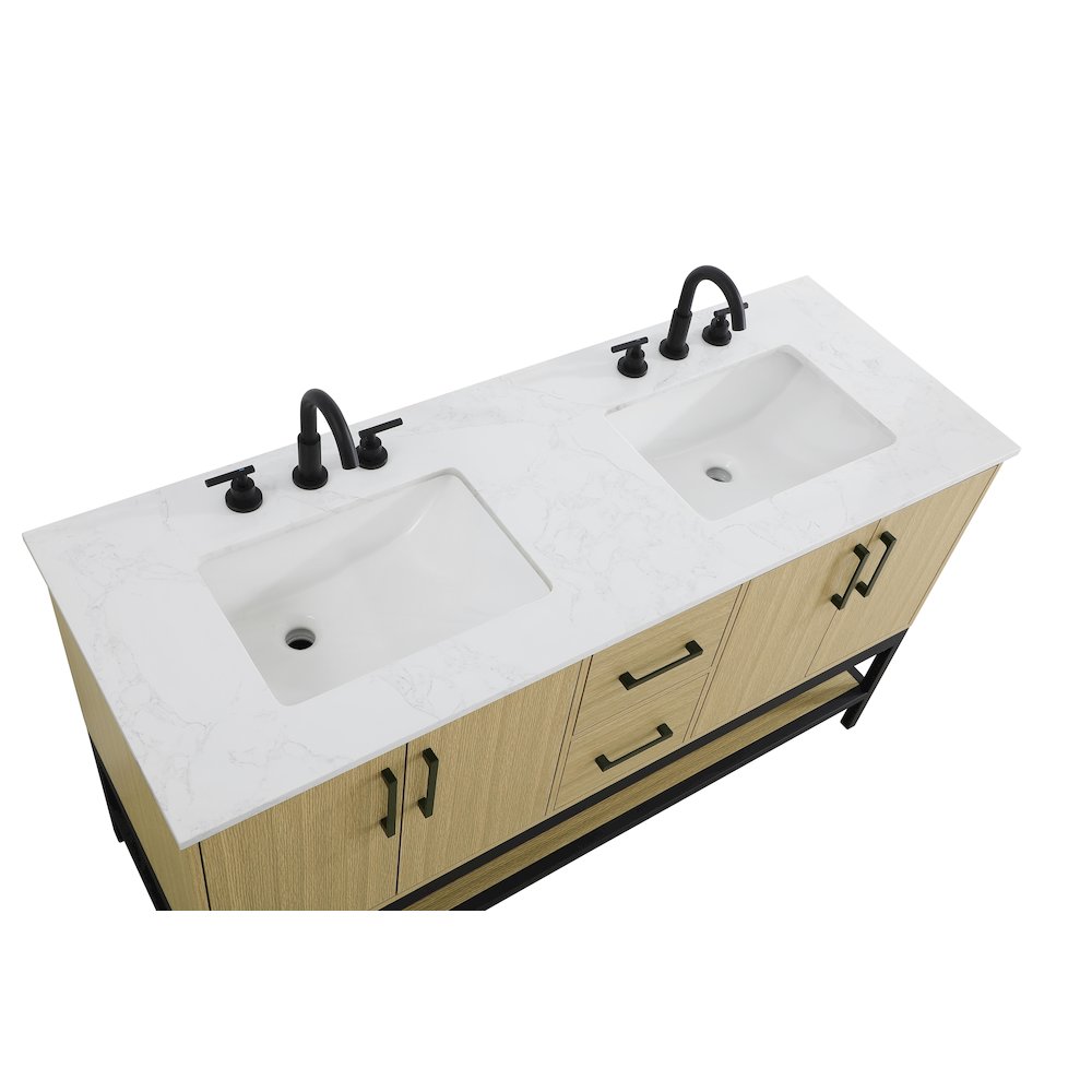 60 Inch Double Bathroom Vanity In Honey Brown. Picture 8