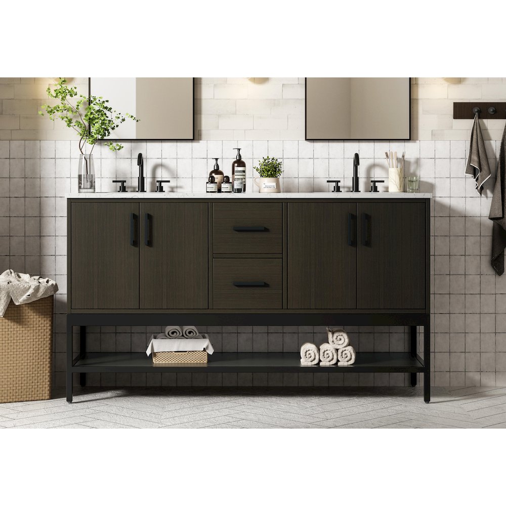 60 Inch Double Bathroom Vanity In Mocha Brown. Picture 2