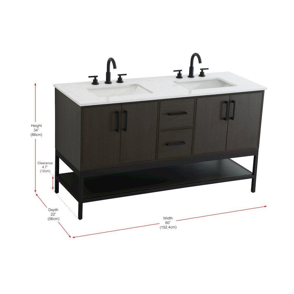 60 Inch Double Bathroom Vanity In Mocha Brown. Picture 13