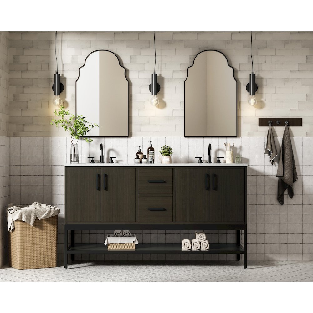 60 Inch Double Bathroom Vanity In Mocha Brown. Picture 4