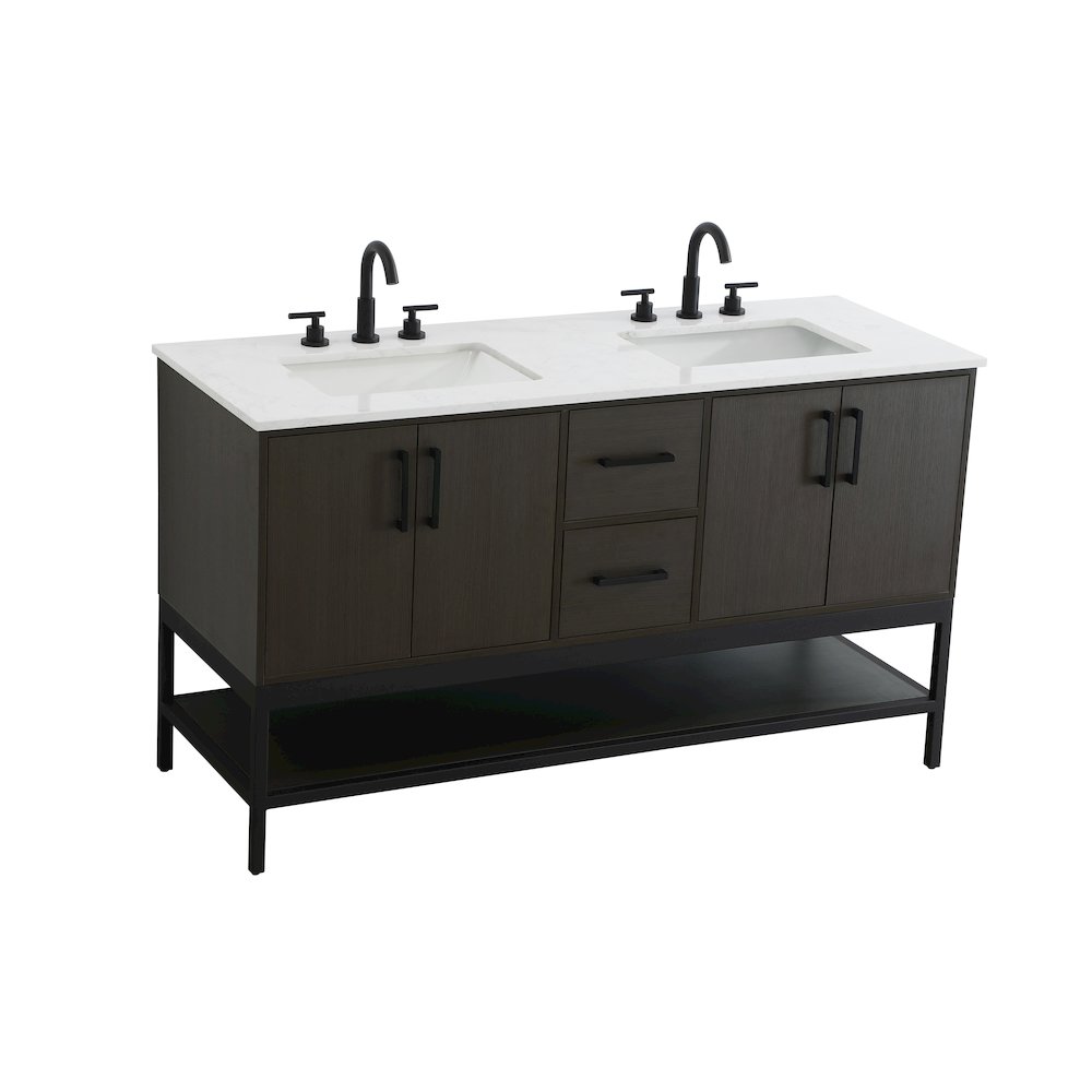 60 Inch Double Bathroom Vanity In Mocha Brown. Picture 6