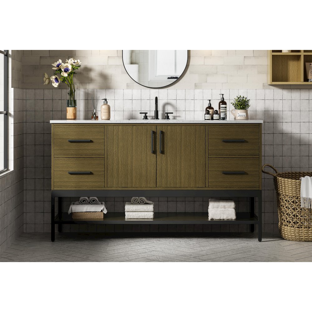 60 Inch Single Bathroom Vanity In Chestnut Brown. Picture 2