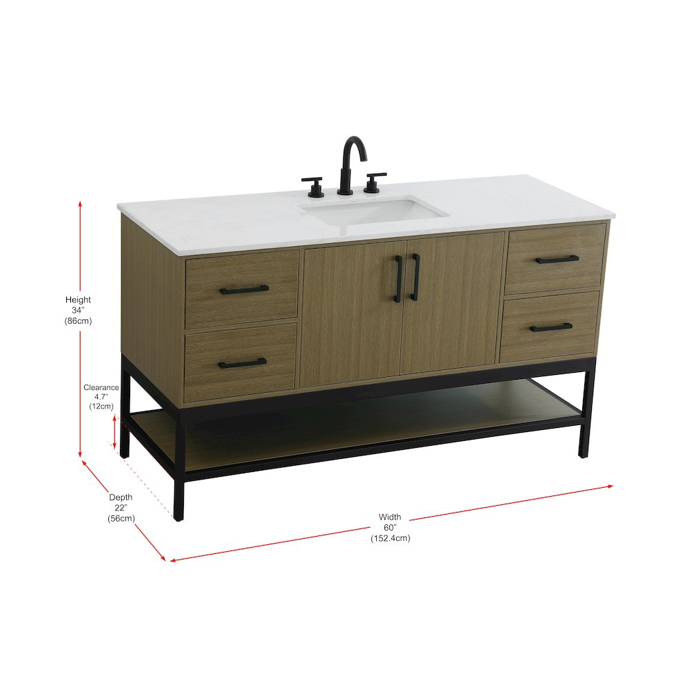 60 Inch Single Bathroom Vanity In Chestnut Brown. Picture 13