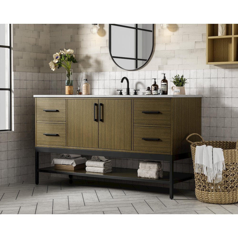60 Inch Single Bathroom Vanity In Chestnut Brown. Picture 3