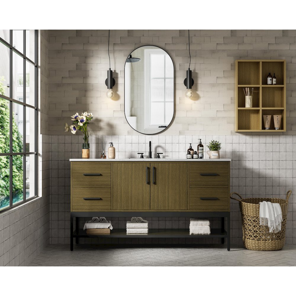 60 Inch Single Bathroom Vanity In Chestnut Brown. Picture 4