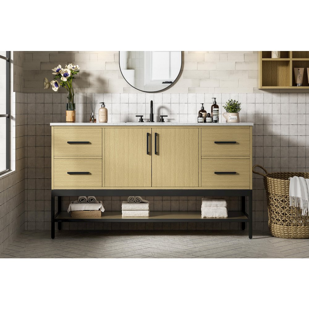 60 Inch Single Bathroom Vanity In Honey Brown. Picture 2