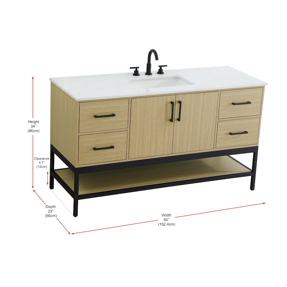 60 Inch Single Bathroom Vanity In Honey Brown. Picture 13