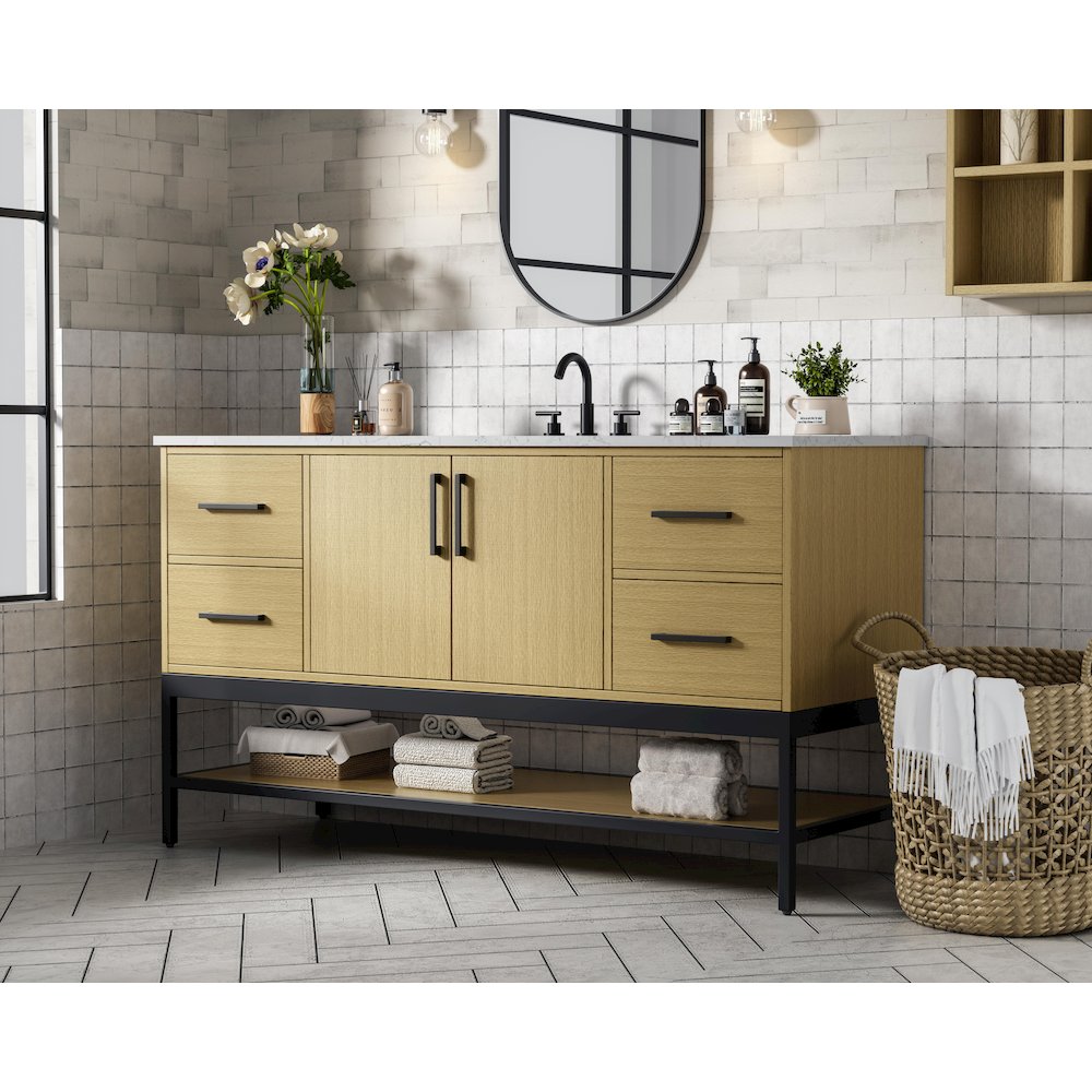 60 Inch Single Bathroom Vanity In Honey Brown. Picture 3