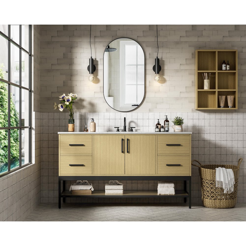 60 Inch Single Bathroom Vanity In Honey Brown. Picture 4