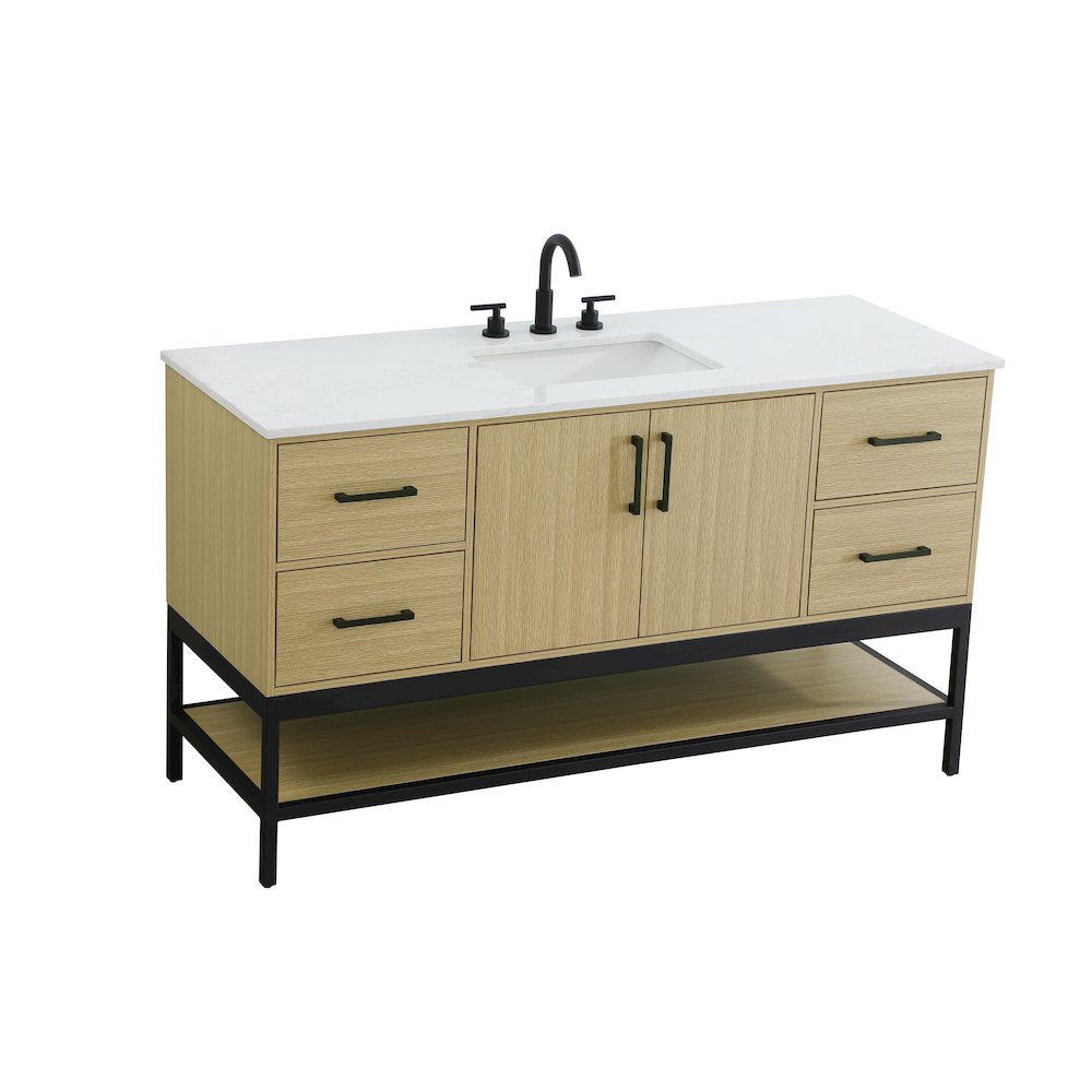 60 Inch Single Bathroom Vanity In Honey Brown. Picture 6