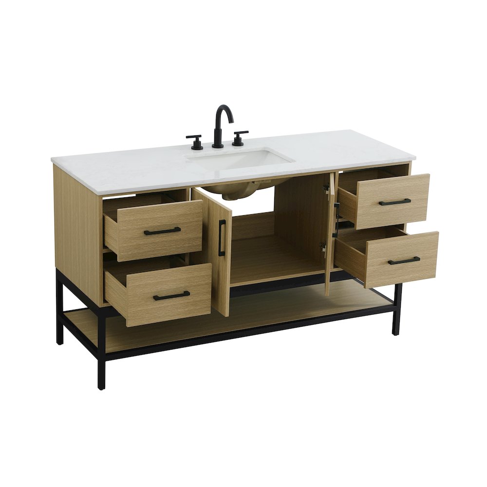 60 Inch Single Bathroom Vanity In Honey Brown. Picture 7