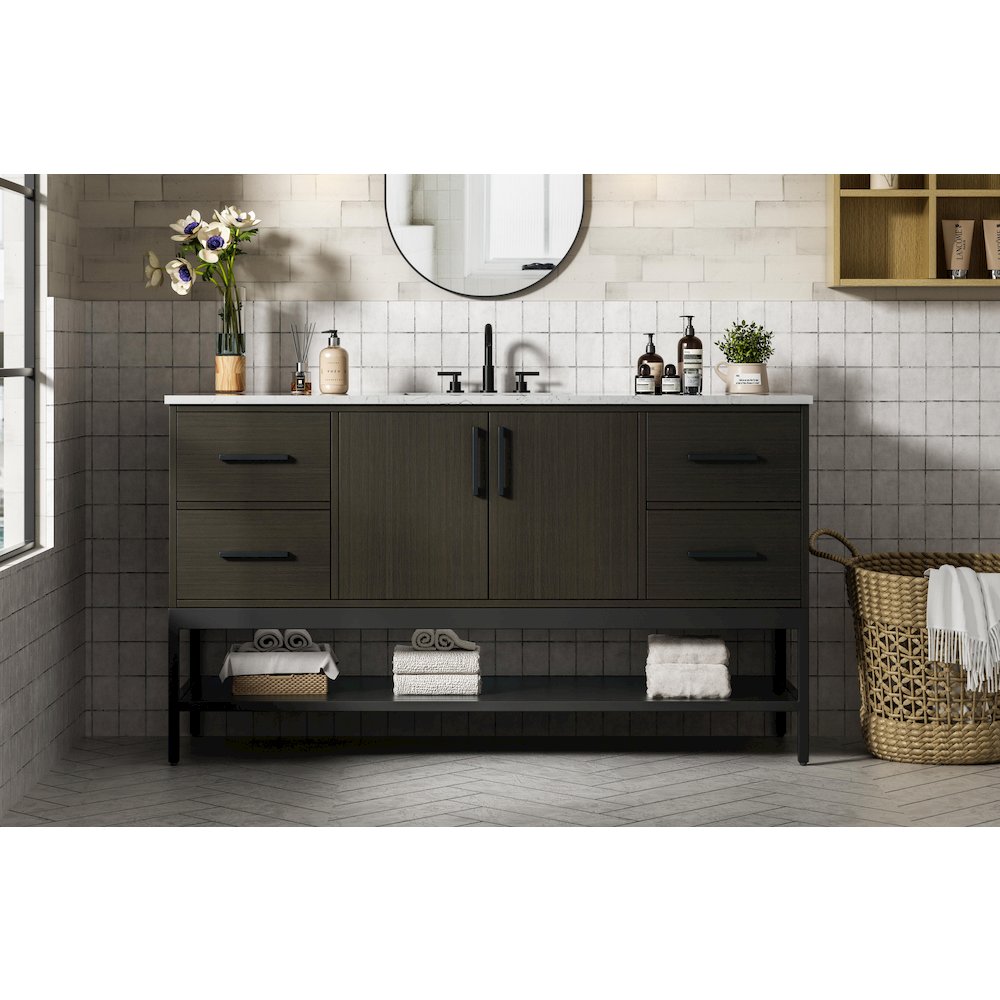 60 Inch Single Bathroom Vanity In Mocha Brown. Picture 2