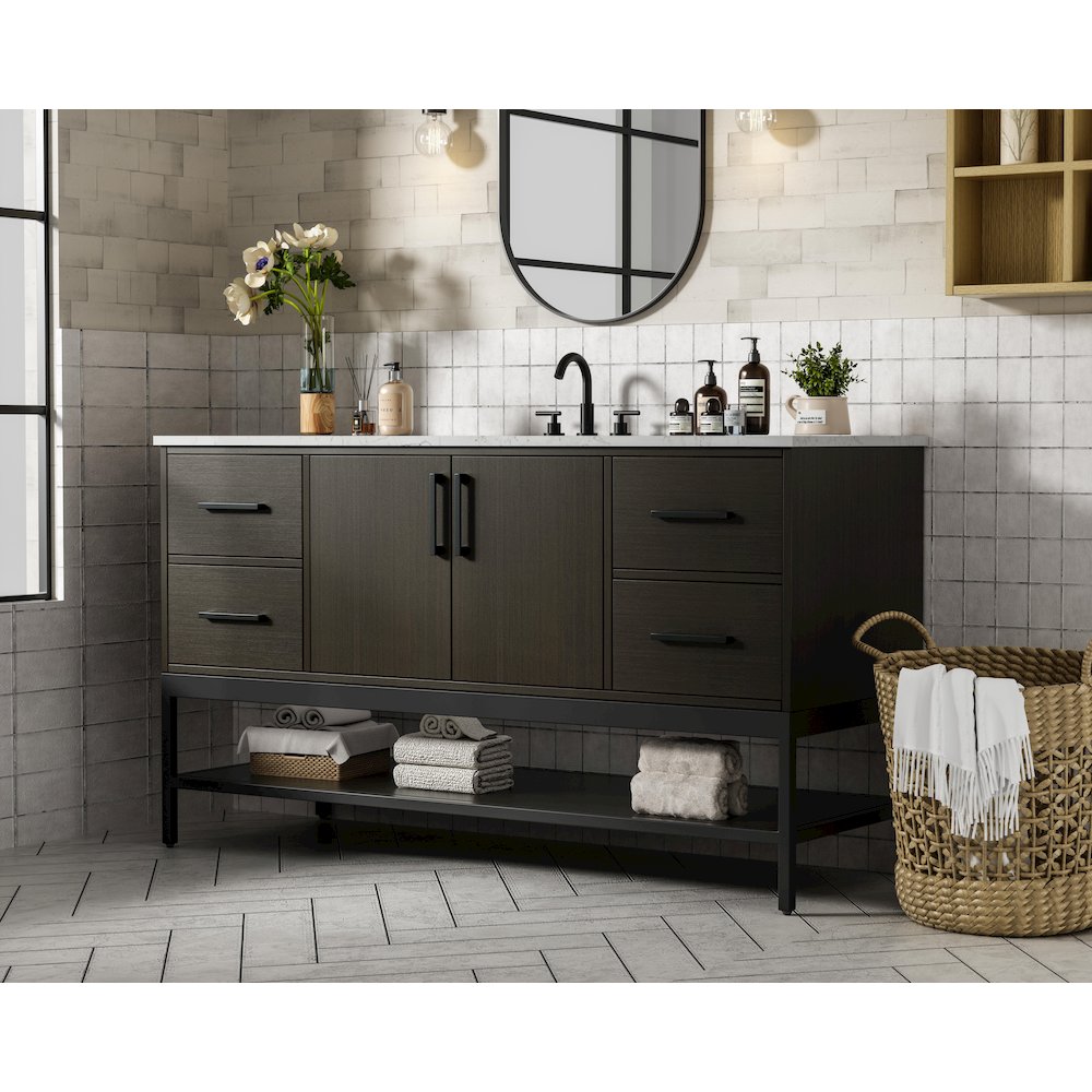 60 Inch Single Bathroom Vanity In Mocha Brown. Picture 3