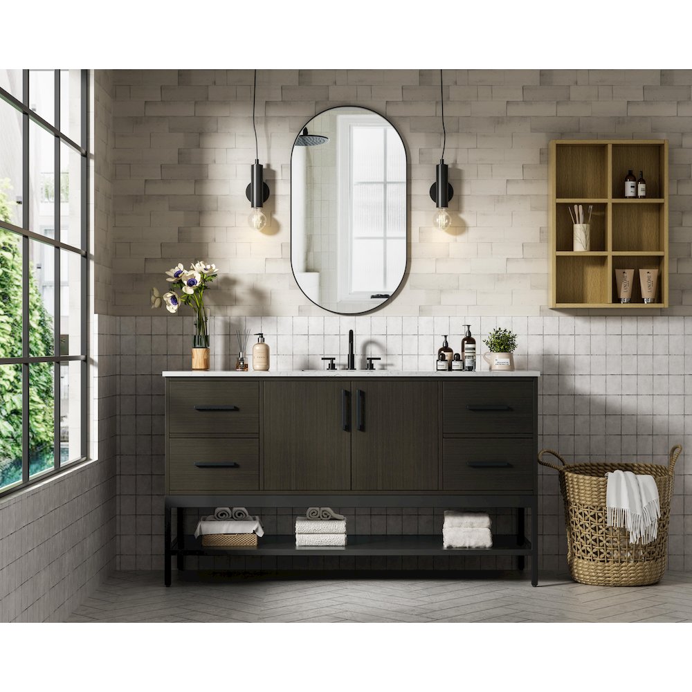60 Inch Single Bathroom Vanity In Mocha Brown. Picture 4