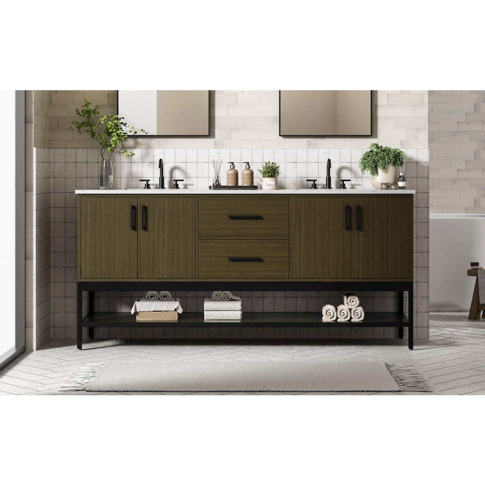 72 Inch Double Bathroom Vanity In Chestnut Brown. Picture 2