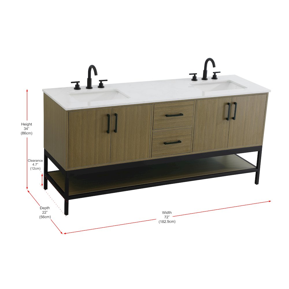 72 Inch Double Bathroom Vanity In Chestnut Brown. Picture 13