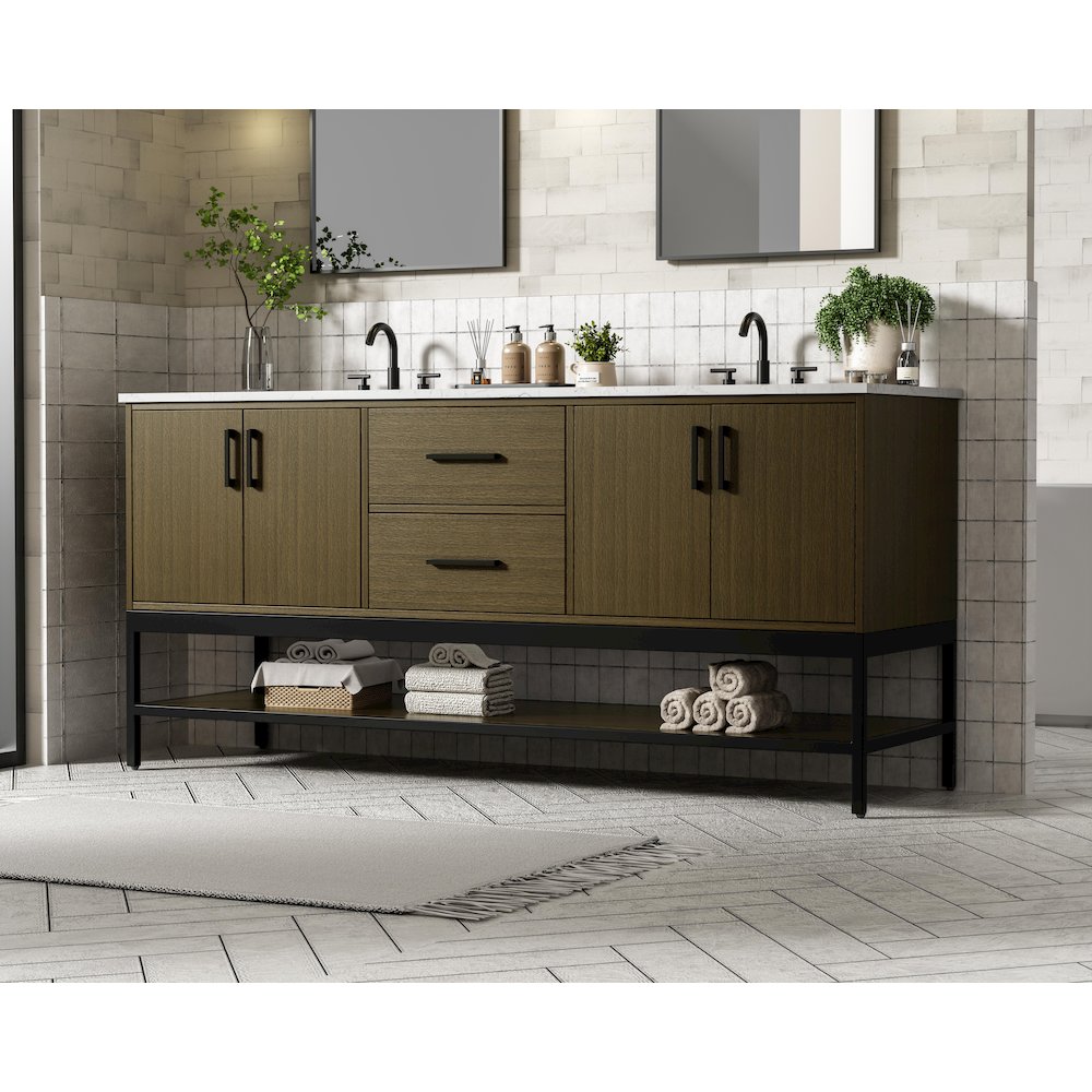 72 Inch Double Bathroom Vanity In Chestnut Brown. Picture 3