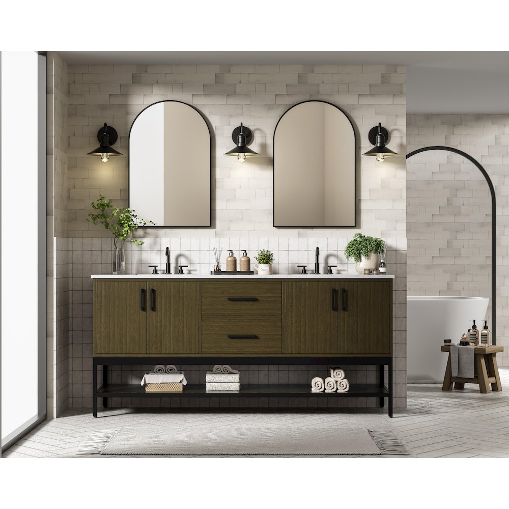 72 Inch Double Bathroom Vanity In Chestnut Brown. Picture 4