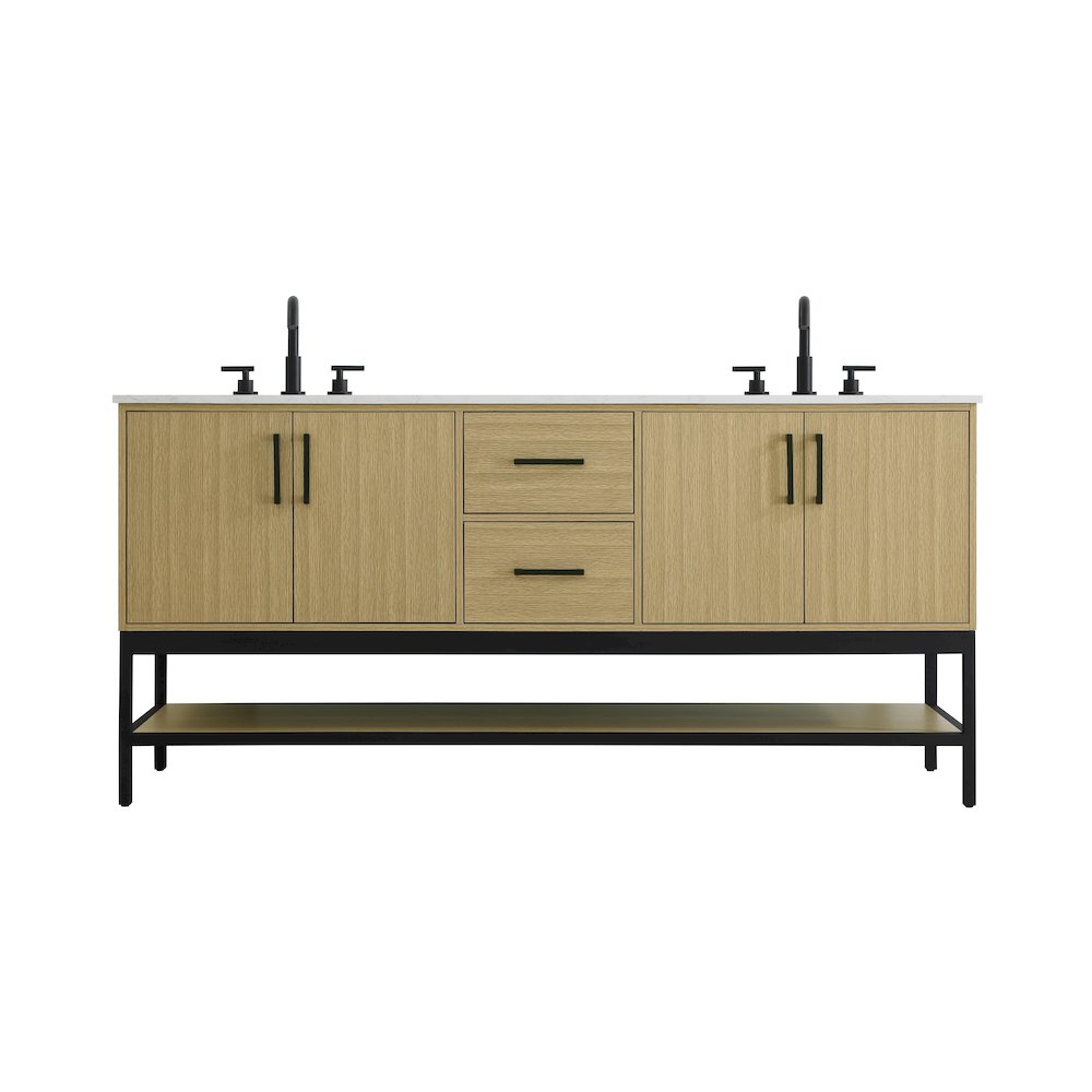 72 Inch Double Bathroom Vanity In Honey Brown. Picture 1