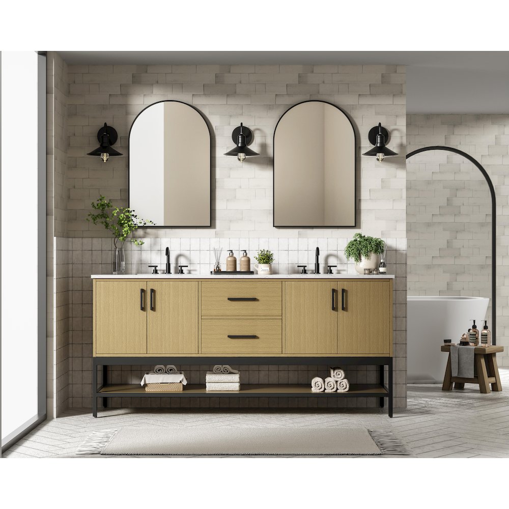 72 Inch Double Bathroom Vanity In Honey Brown. Picture 4