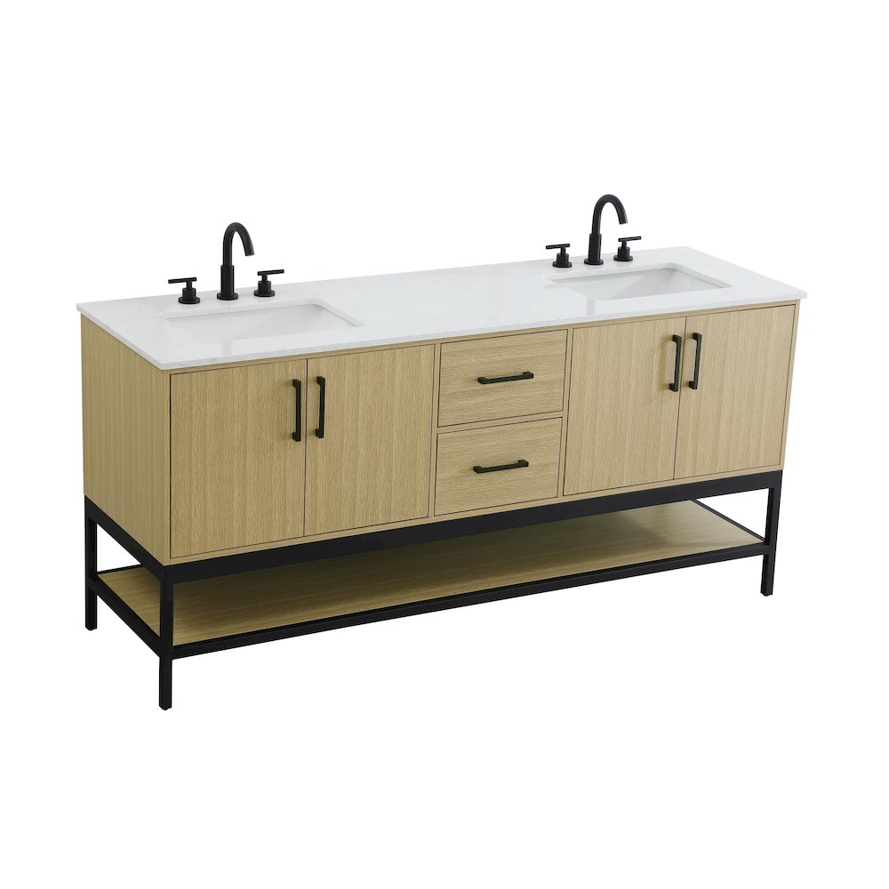 72 Inch Double Bathroom Vanity In Honey Brown. Picture 6