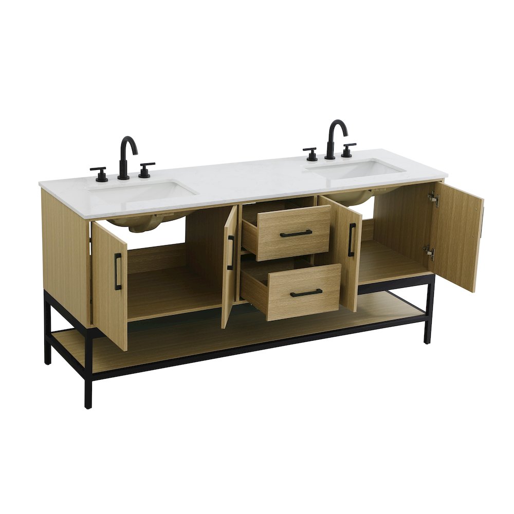 72 Inch Double Bathroom Vanity In Honey Brown. Picture 7