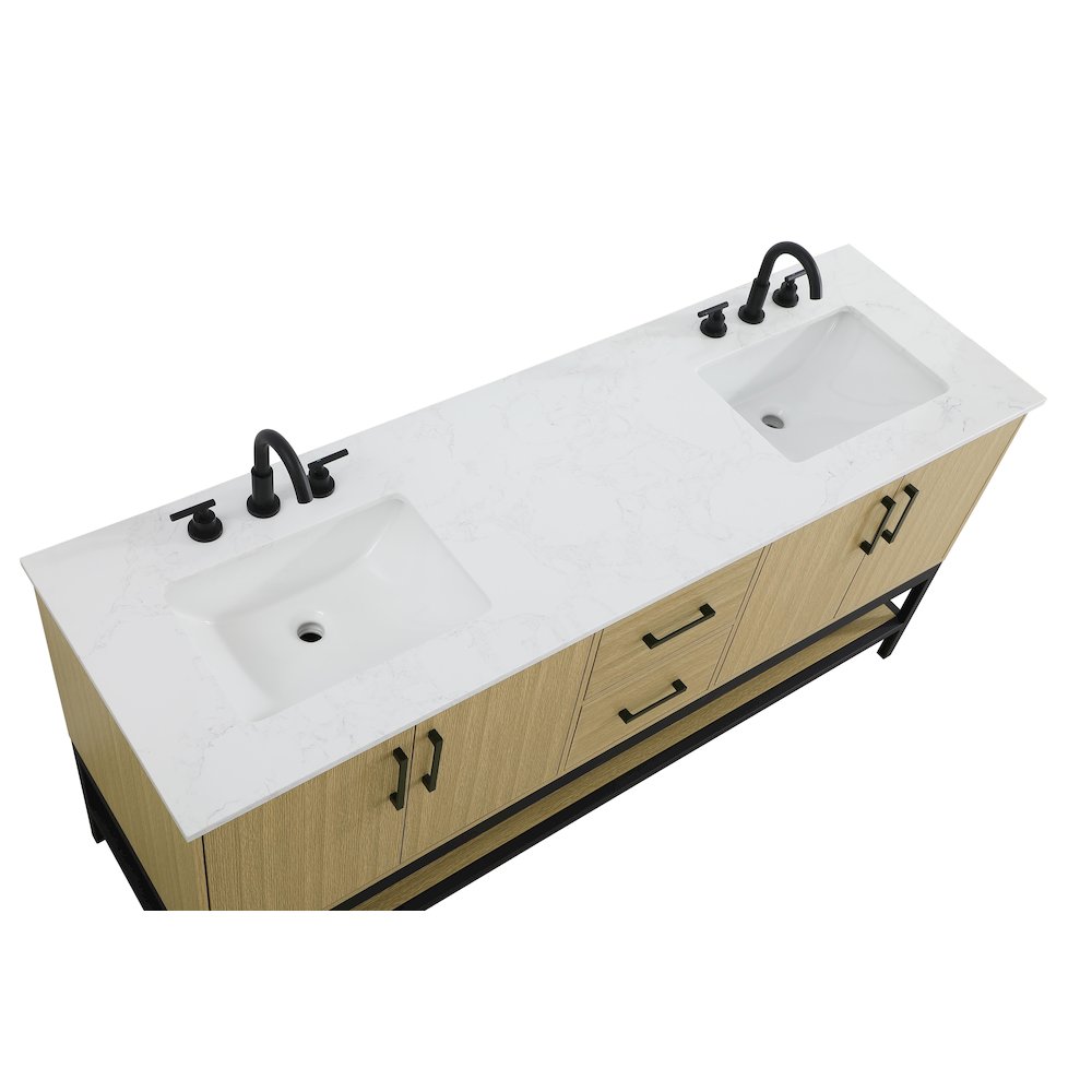 72 Inch Double Bathroom Vanity In Honey Brown. Picture 8