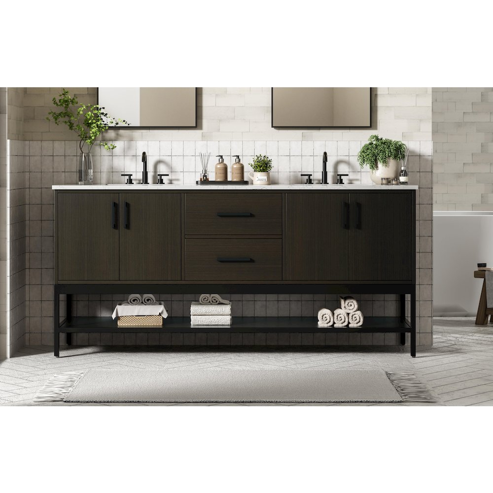 72 Inch Double Bathroom Vanity In Mocha Brown. Picture 2