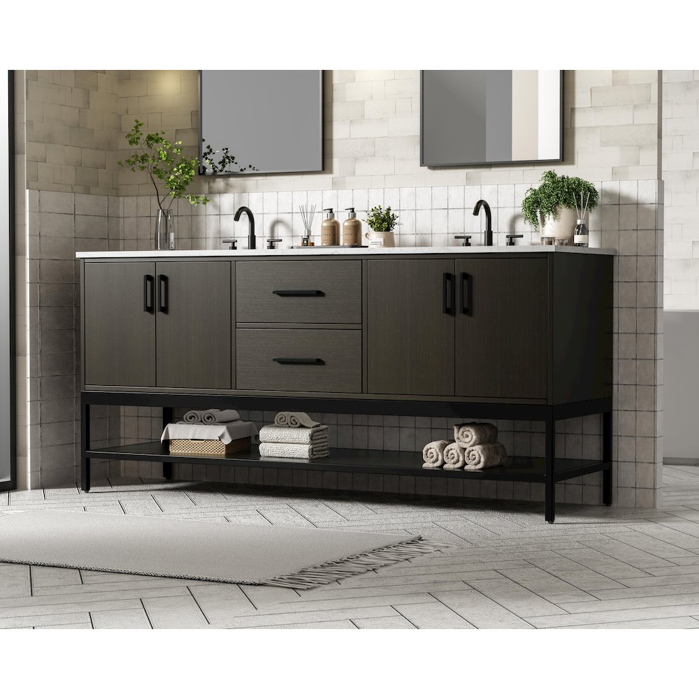 72 Inch Double Bathroom Vanity In Mocha Brown. Picture 3