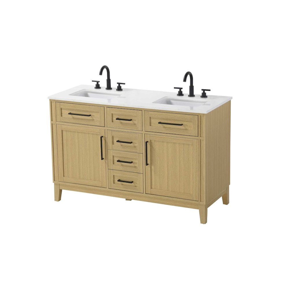 54 inch Double Bathroom Vanity in Honey Brown. Picture 1