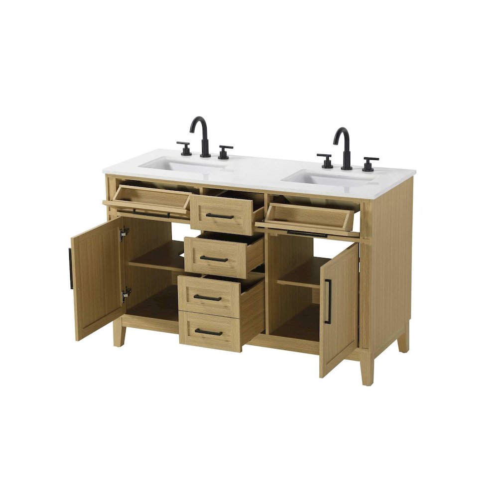 54 inch Double Bathroom Vanity in Honey Brown. Picture 2