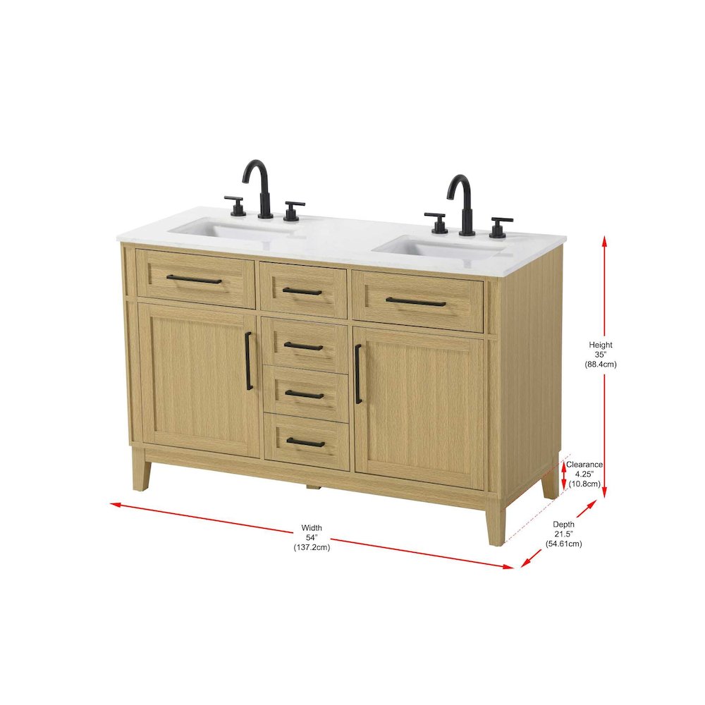 54 inch Double Bathroom Vanity in Honey Brown. Picture 8