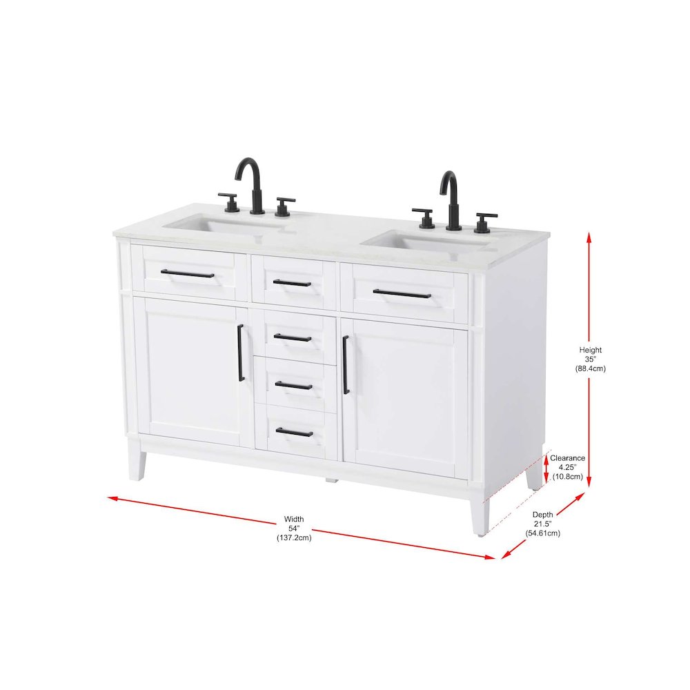 54 inch Double Bathroom Vanity in White. Picture 8