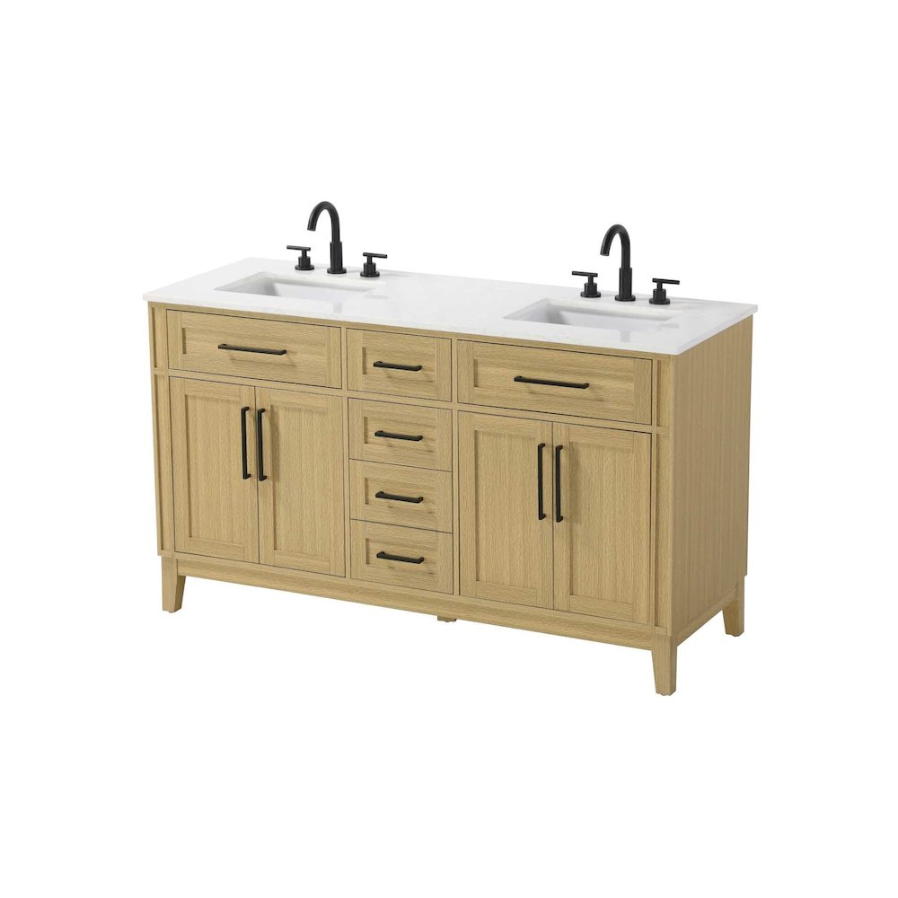 60 inch Double Bathroom Vanity in Honey Brown. Picture 1