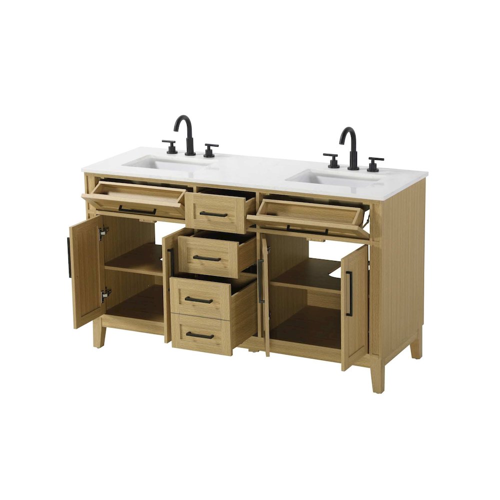 60 inch Double Bathroom Vanity in Honey Brown. Picture 2