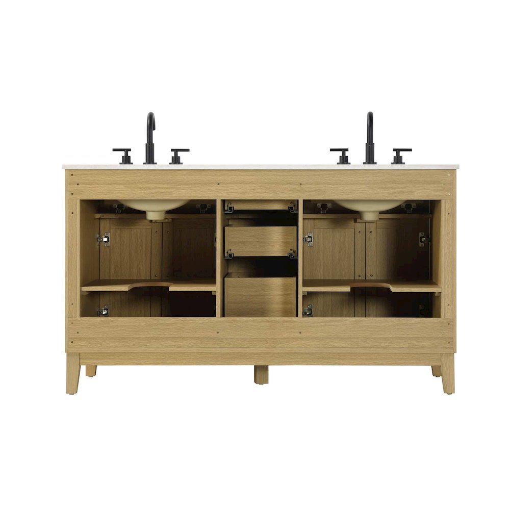 60 inch Double Bathroom Vanity in Honey Brown. Picture 7