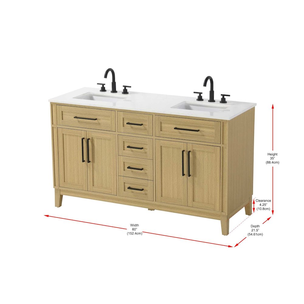 60 inch Double Bathroom Vanity in Honey Brown. Picture 8