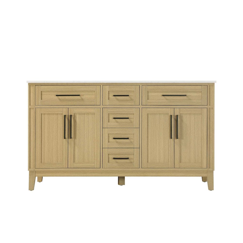 60 inch Double Bathroom Vanity in Honey Brown. Picture 9