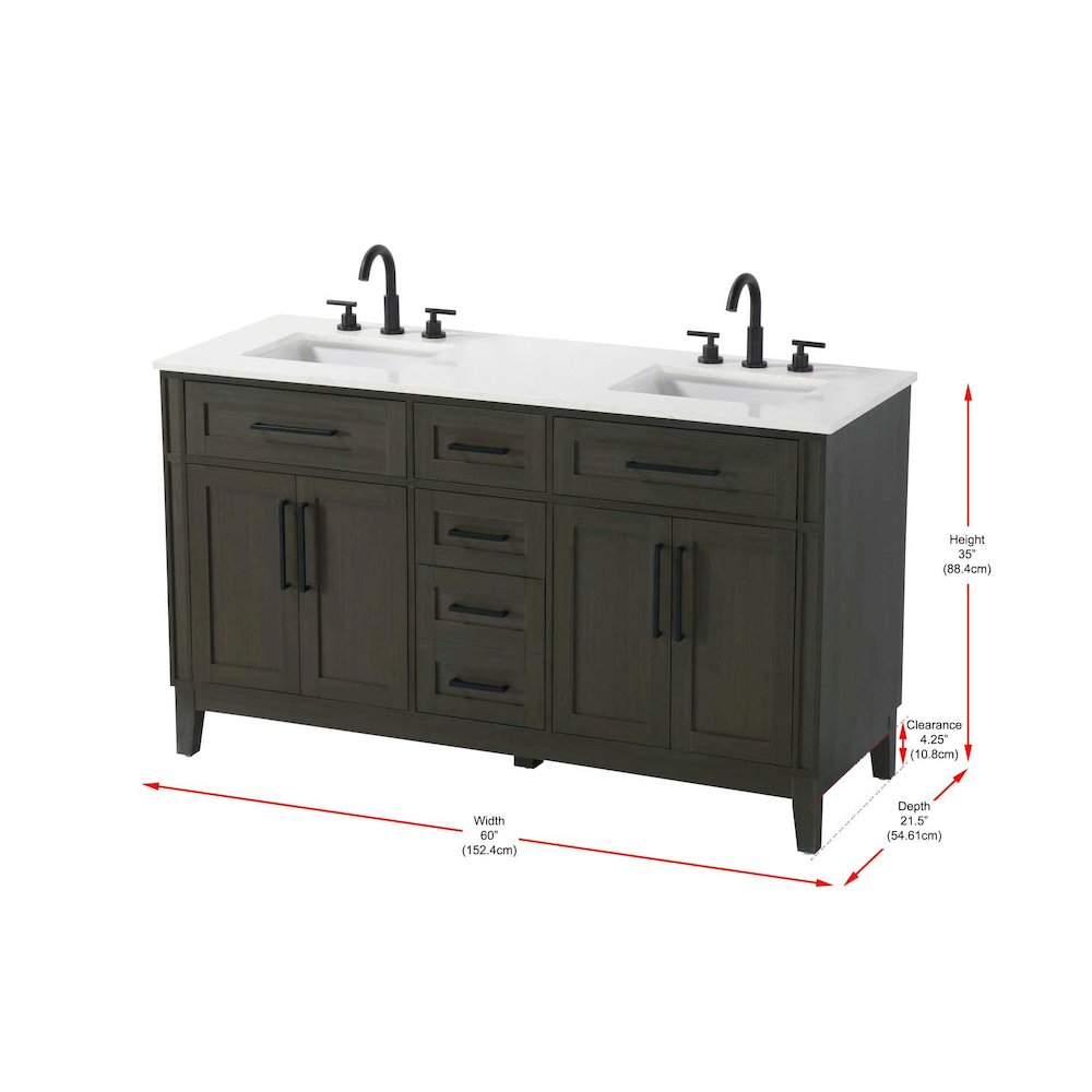 60 inch Double Bathroom Vanity in Mocha Brown. Picture 8
