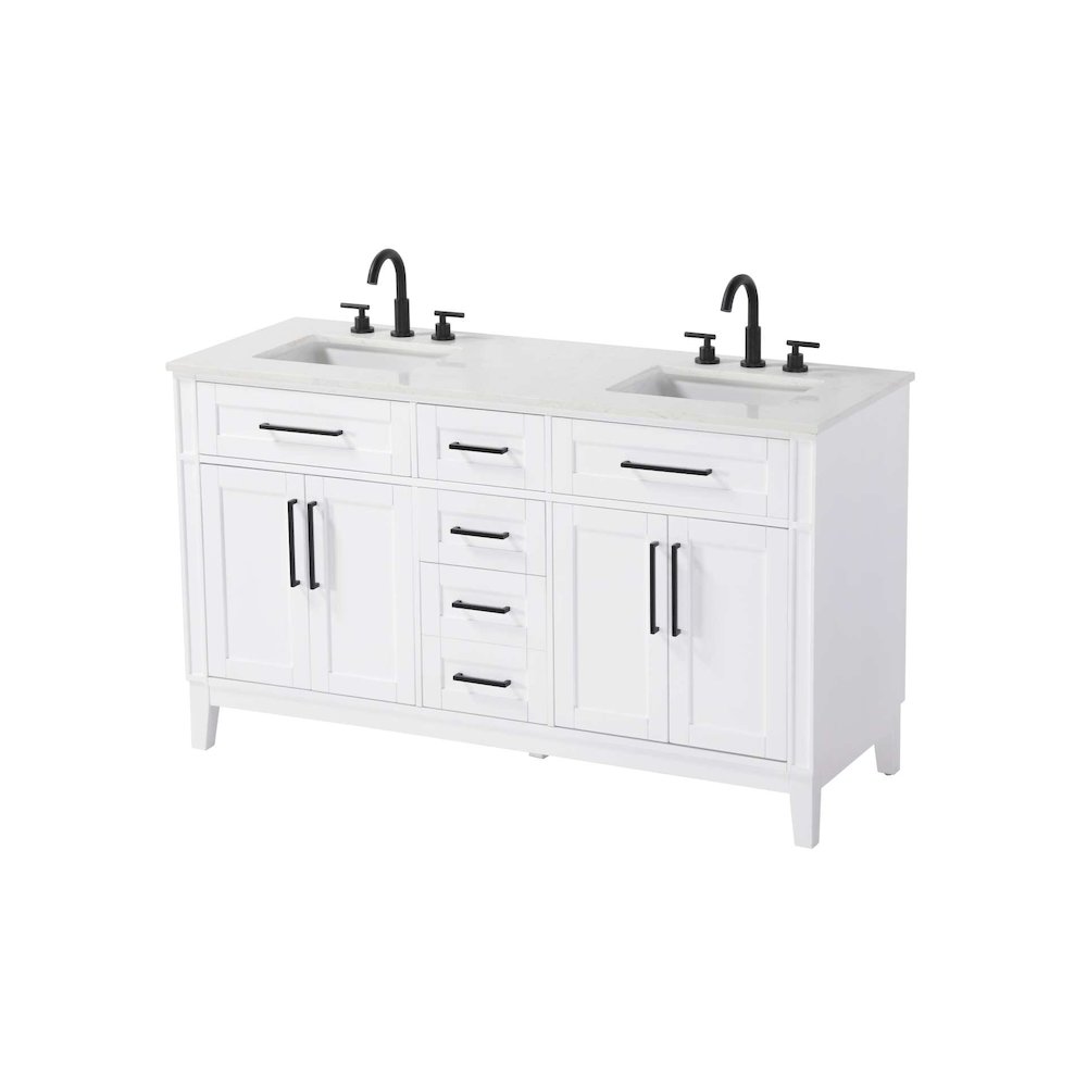 60 inch Double Bathroom Vanity in White. Picture 1