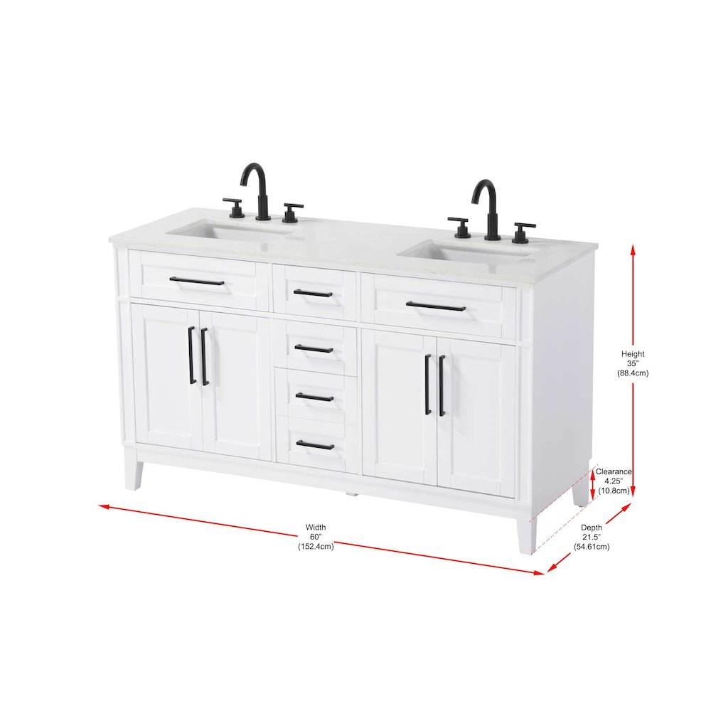 60 inch Double Bathroom Vanity in White. Picture 8