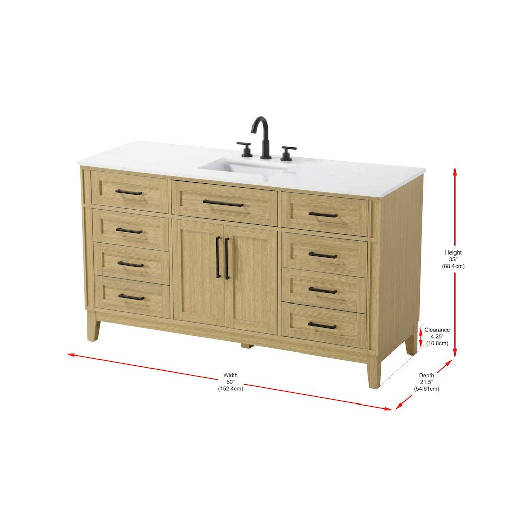 60 inch Single Bathroom Vanity in Honey Brown. Picture 8