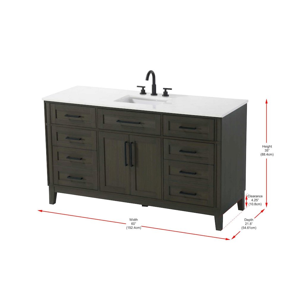 60 inch Single Bathroom Vanity in Mocha Brown. Picture 8