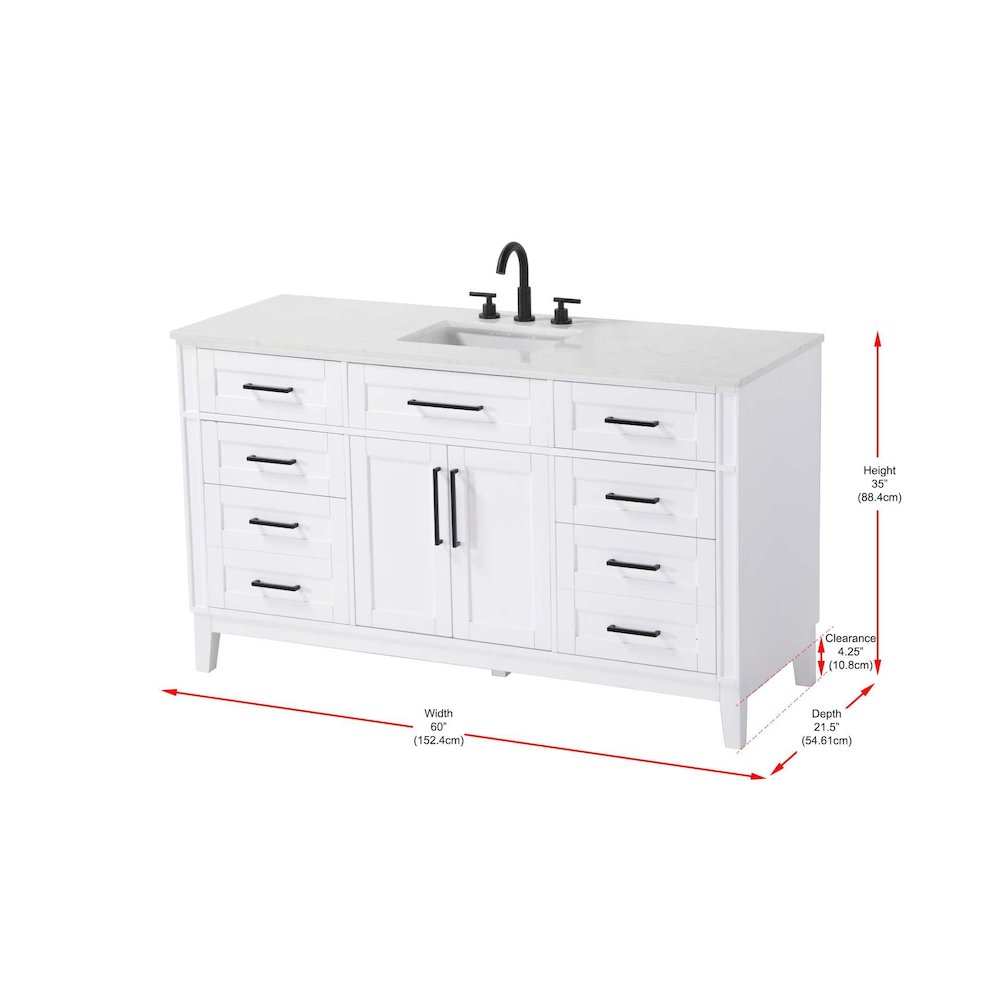 60 inch Single Bathroom Vanity in White. Picture 8