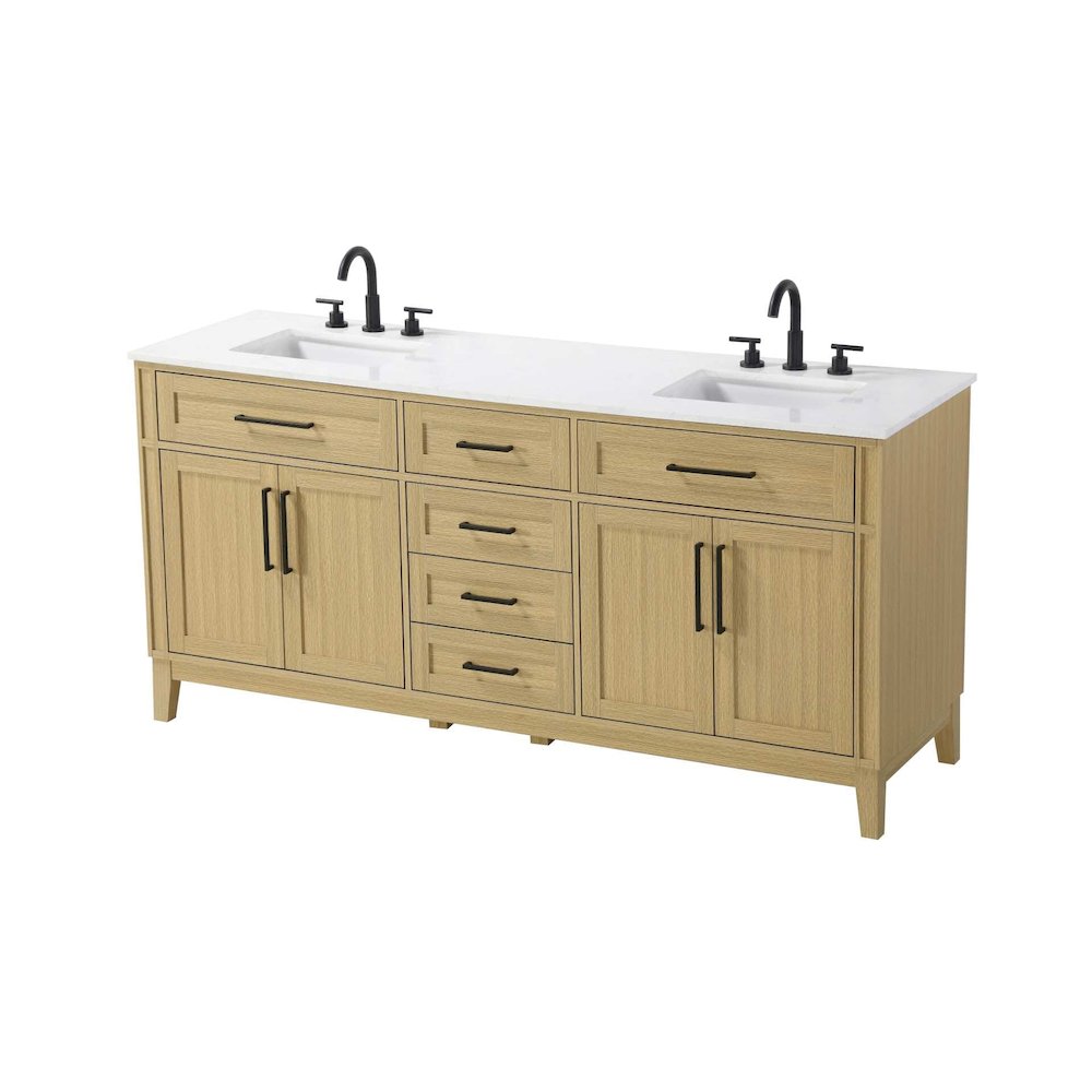 72 inch Double Bathroom Vanity in Honey Brown. Picture 1