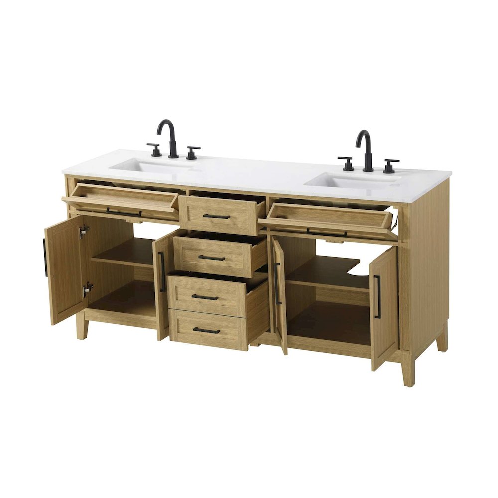 72 inch Double Bathroom Vanity in Honey Brown. Picture 2