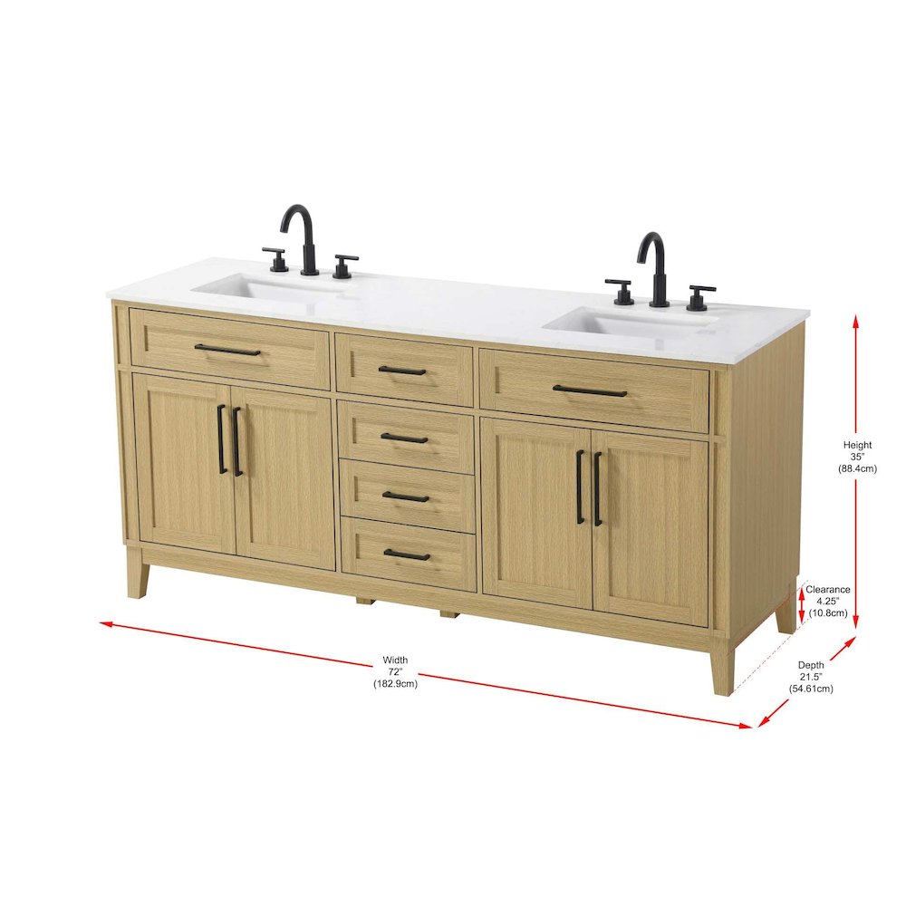 72 inch Double Bathroom Vanity in Honey Brown. Picture 8
