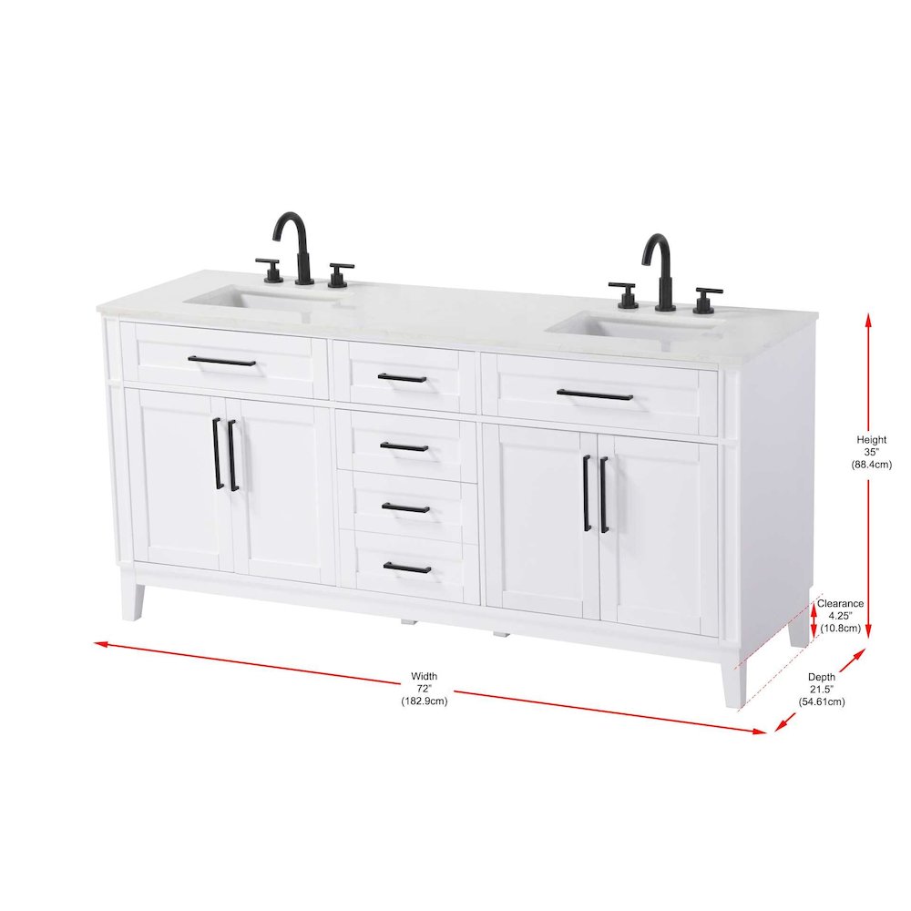 72 inch Double Bathroom Vanity in White. Picture 8