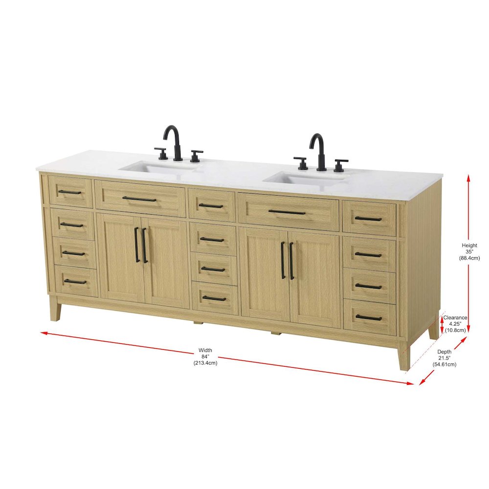 84 inch Double Bathroom Vanity in Honey Brown. Picture 8