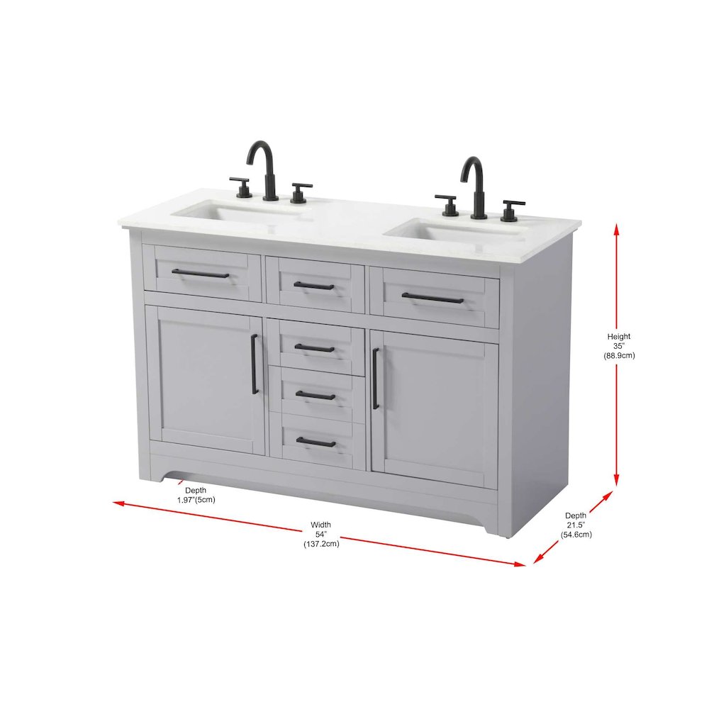 54 inch Double Bathroom Vanity in Grey. Picture 8